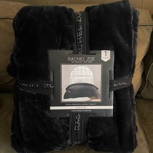 NWT Rachel Zoe black faux fur queen blanket/throw! 90x90